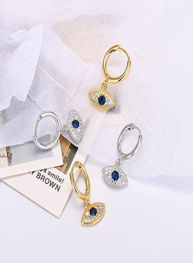Seraphina Evil Eye Hoop Earrings for Women, 14K Gold Plated S925 Sterling Silver Post Lightweight Dainty Drop Dangle Huggie Small Hoop Earrings - Image 4
